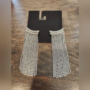 Wonderwest Silver Rhinestone Fringe Earrings.